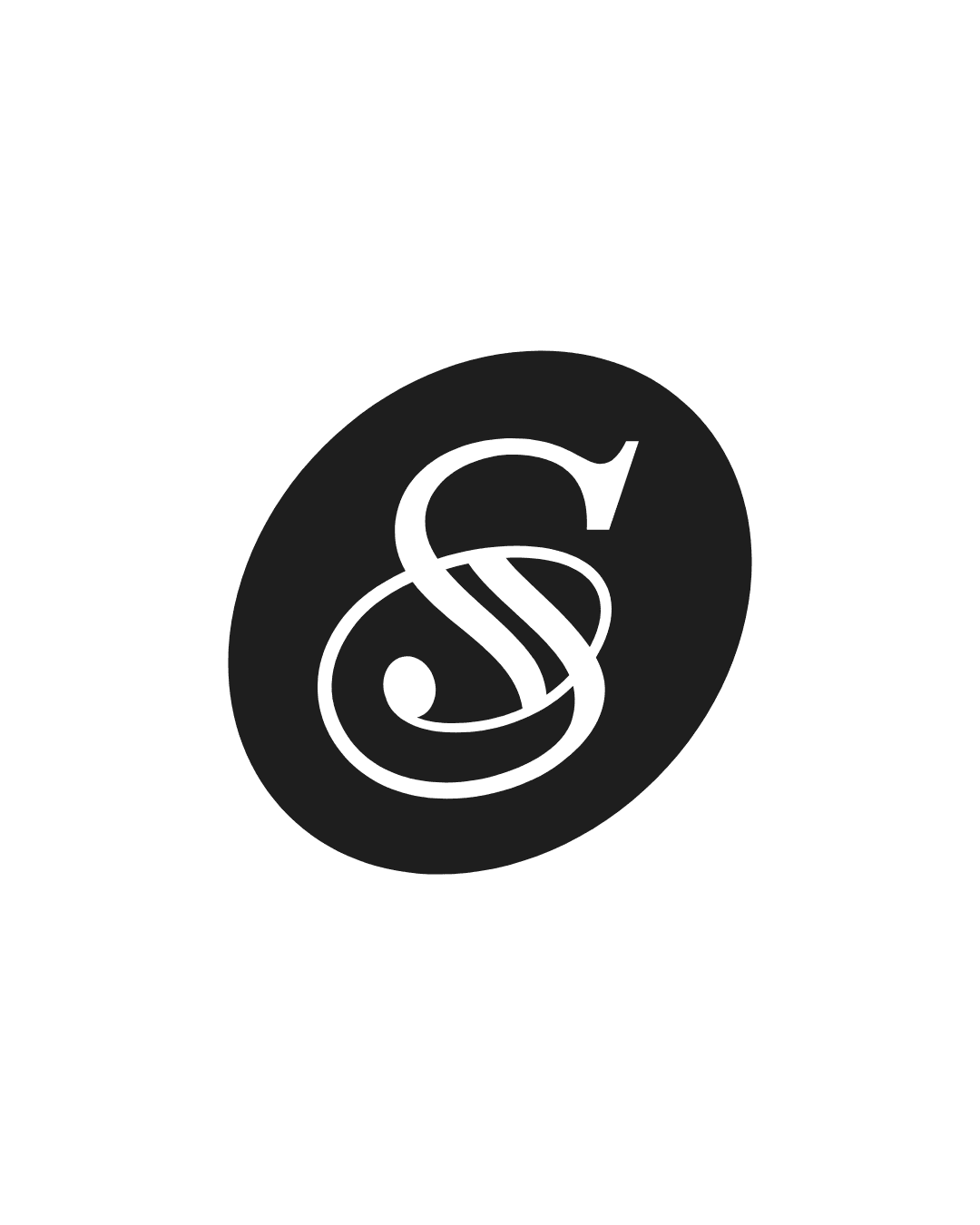 A bold black oval with a large white ampersand symbol centered inside, set against a plain white background.