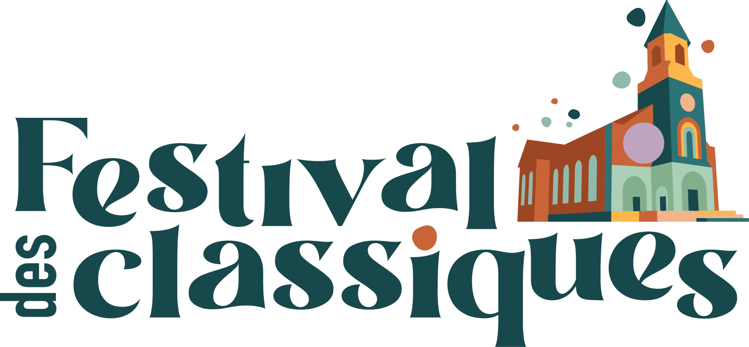 Logo du Festival des classiques, comportant un texte stylisé et l'illustration d'une église.