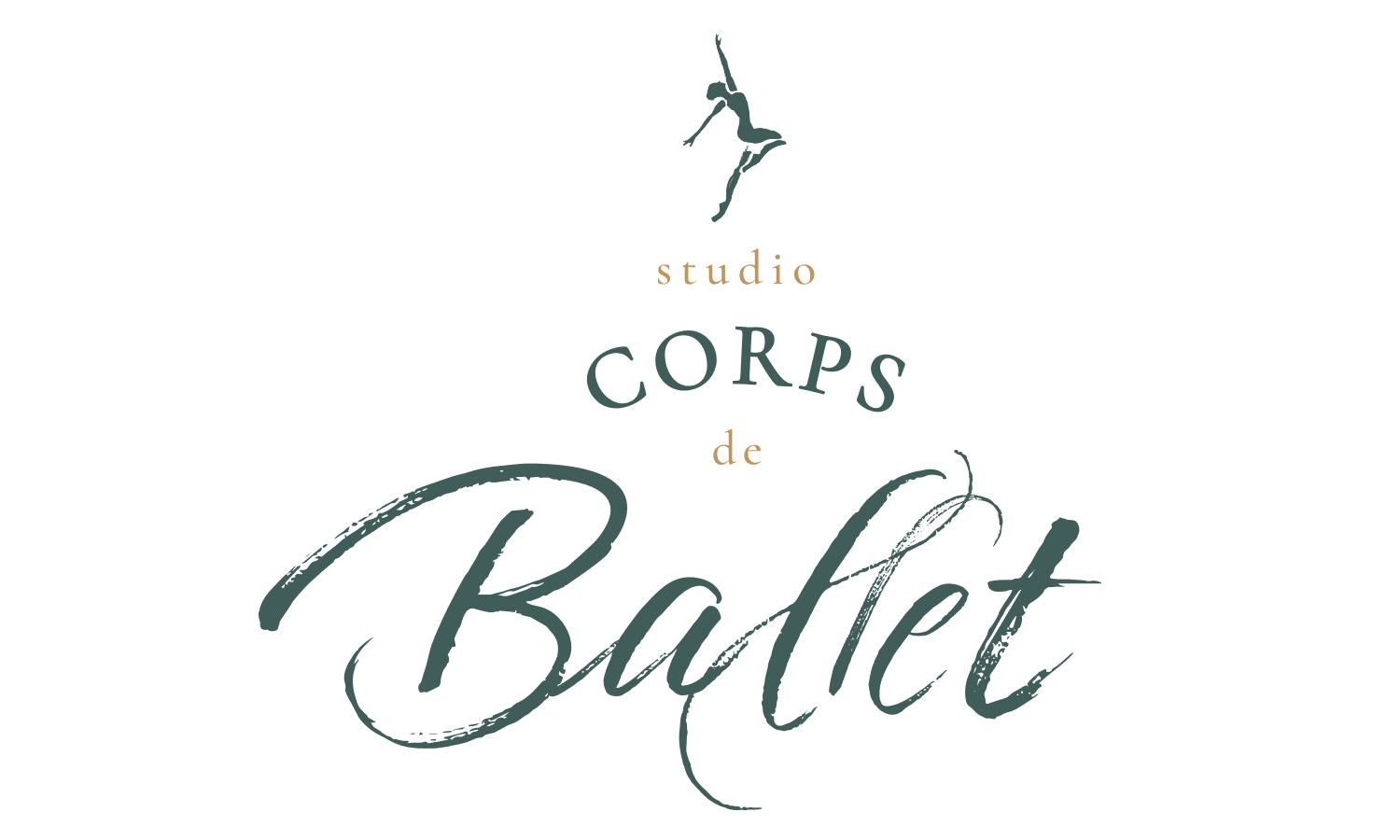 Logo du Studio Corps de Ballet représentant la silhouette d'une danseuse au-dessus du nom du studio.